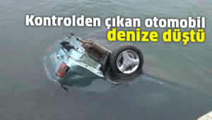 Silivri'de kontrolden çıkan otomobil denize düştü