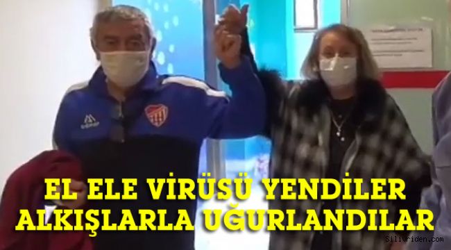 Hastalığı yenen çift, alkışlarla uğurlandılar