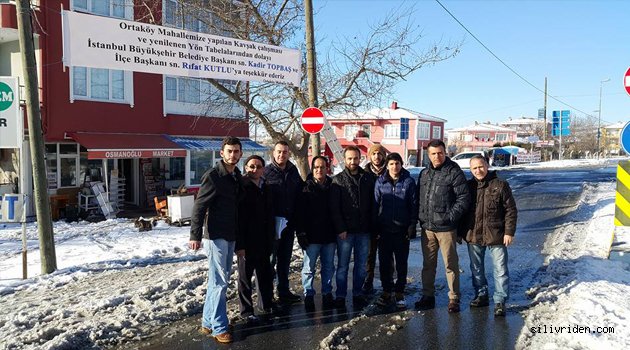 Ortaköy Mahalle halkından teşekkür pankartı